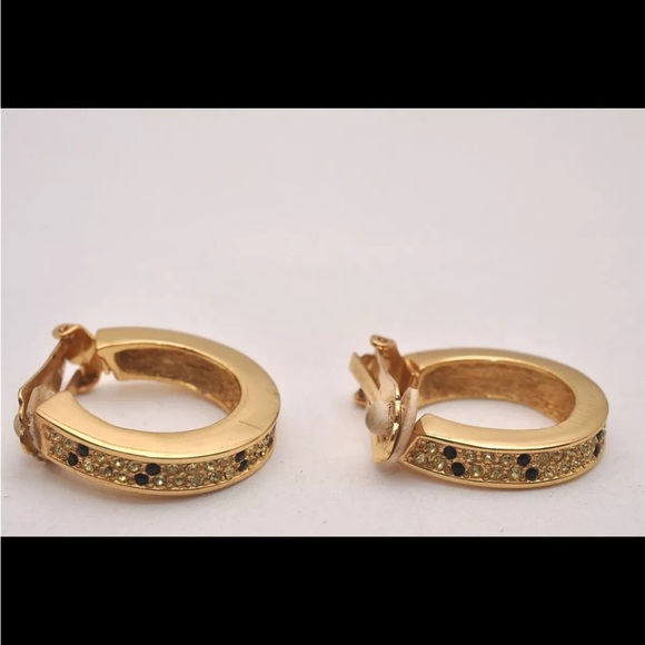 Christian Dior Vintage Rhinestone Clip-on Earrings Gold Tone CD 6723J - Picture 3 of 14